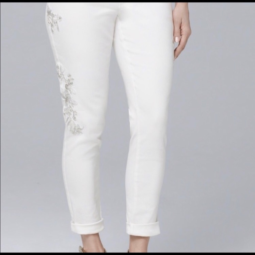 White House Black Market White Embroidered Jeans